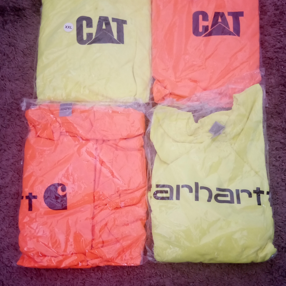 Gildan Heavy Cotton Cat And Carhartt Long Sleeve Shirts in Bright Orange& Neon